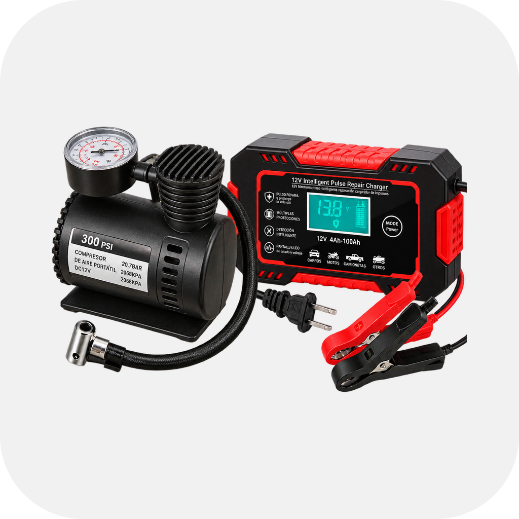 Combo Compresor aire + Cargador bateria